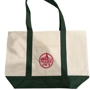 Green and Cream Canvas Trader Joe’s Large Tote Bag